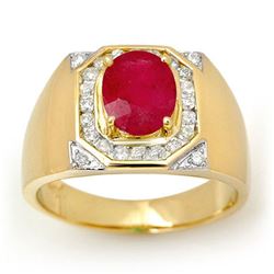 3.60 CTW Ruby & Diamond Men's Ring 14K Yellow Gold - REF-104V5Y - 13481