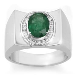 2.33 CTW Emerald & Diamond Men's Ring 10K White Gold - REF-58X5R - 14476