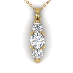 1.25 CTW Certified VS/SI Diamond Art Deco 3 Stone Necklace 14K Yellow Gold - REF-193M3F - 30482