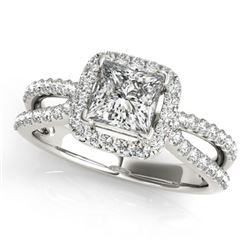 0.85 CTW Certified VS/SI Princess Diamond Solitaire Halo Ring 18K White Gold - REF-141H5M - 27129