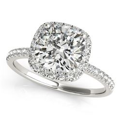 0.75 CTW Certified VS/SI Cushion Diamond Solitaire Halo Ring 18K White Gold - REF-136A4V - 27204