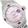 Image 1 : Rolex Men's Stainless Steel, QuickSet, Diam Dial & Diam/Ruby Bezel - REF-557N5A