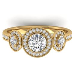 1.25 CTW Certified VS/SI Diamond Art Deco 3 Stone Micro Halo Ring 14K Yellow Gold - REF-134W5H - 303