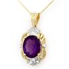 Image 2 : 5.23 CTW Amethyst & Diamond Pendant 10K Yellow Gold - REF-41H6M - 13985
