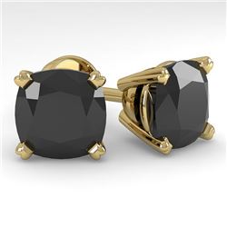 12 CTW Cushion Black Diamond Stud Designer Earrings 14K Yellow Gold - REF-323R6K - 38396