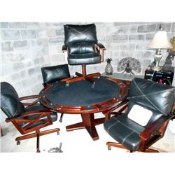5 PC Mahogany Black Leather Card Table Set