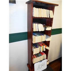 4 FT  X 24 INCH WOOD BOOK SHELF & BOOKS