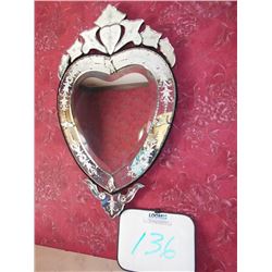 Unusual Glass Heart  Beveled Etched Mirror