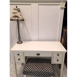 White Dressing Table with Bench and Lamp