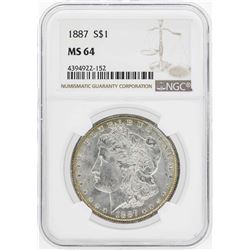 1887 $1 Morgan Silver Dollar Coin NGC MS64