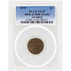 1870 Indian Head Penny Coin PCGS VF35 MPD & DDR FS-302