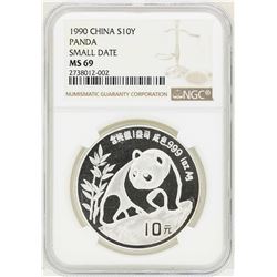 1990 Small Date China 10 Yuan Panda Silver Coin NGC MS69
