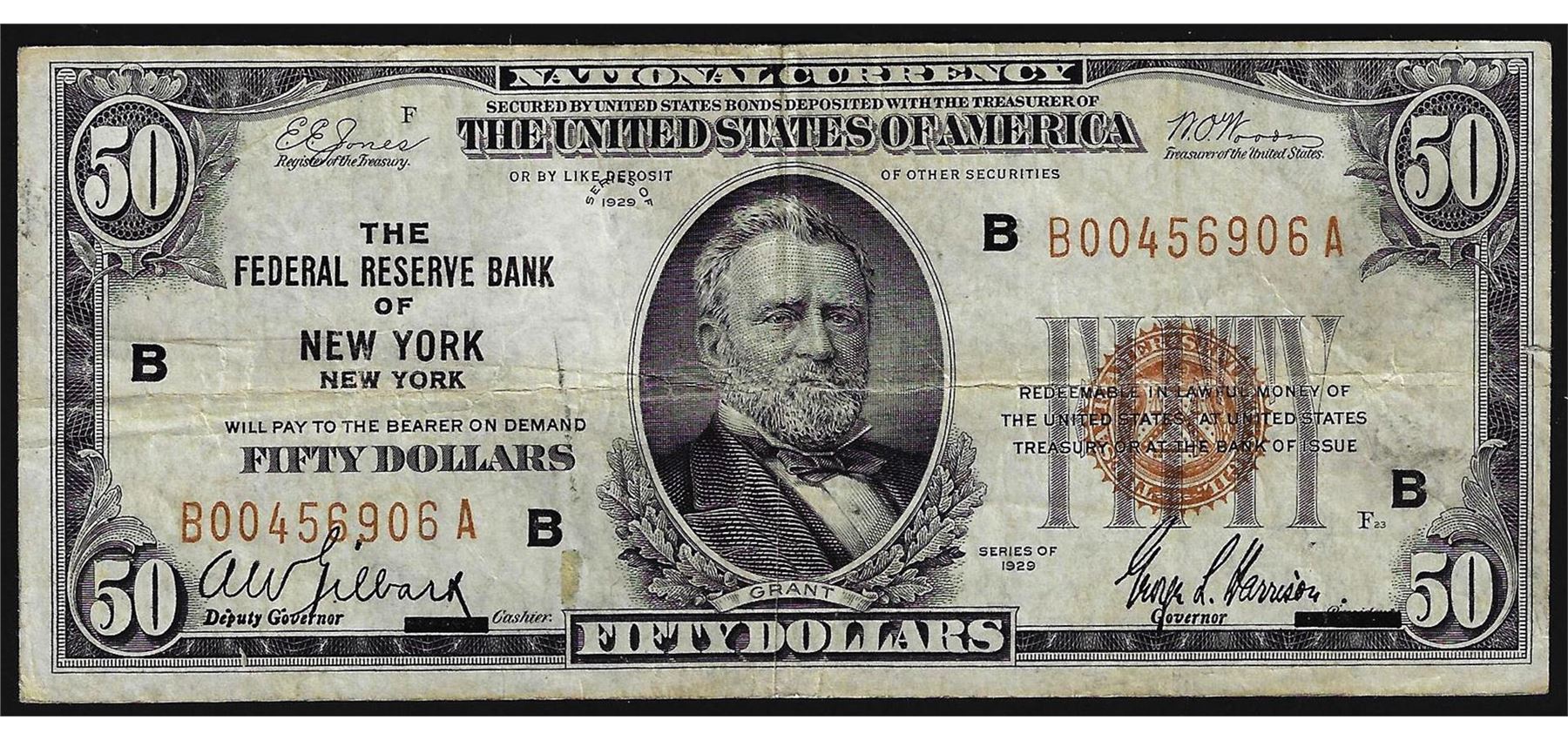 1929 50 Federal Reserve Bank of New York National Currency Note