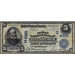 1902 $5 Mellon National Bank of Pittsburgh National Currency Note CH#6301