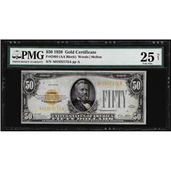 1928 $50 Gold Certificate Note Fr.2404 PMG Very Fine 25 Net