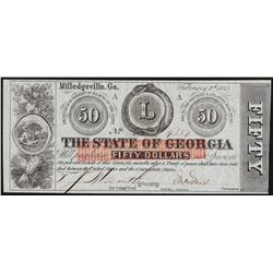 1863 $50 State of Georgia Milledgeville Obsolete Note