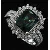 Image 3 : 14KT White Gold 3.89 ctw Emerald Cut Green Tourmaline and Diamond Band Ring