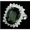 Image 2 : 14KT White Gold 10.62 ctw Oval Cut Green Sapphire and Diamond Ring
