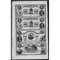 Uncut Sheet of $1/$1/$2/$3 Citizens Bank of Louisiana Obsolete Notes