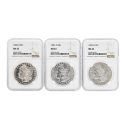 Set of 1900-O to 1902-O $1 Morgan Silver Dollar Coins NGC MS63
