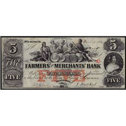 1852 $5 Farmers & Merchants Bank Obsolete Bank Note