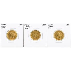 Lot of (3) $5 Liberty Head Half Eagle Gold Coins