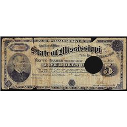 1894 State of Mississippi 5 Dollar Special Warrant Note