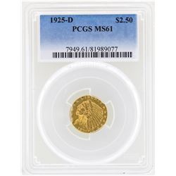 1925-D $2 1/2 Indian Head Quarter Eagle Gold Coin NGC MS61