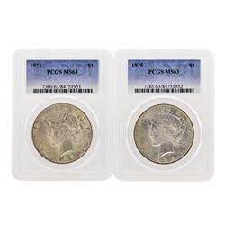 Lot of 1923 & 1925 $1 Peace Silver Dollar Coins PCGS MS63