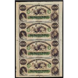 Uncut Sheet of $100 Citizens Bank of Louisiana Obsolete Notes