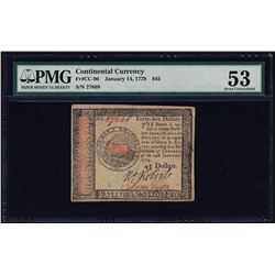 January 14, 1779 $45 Continental Currency Note PMG About Uncirculated 53