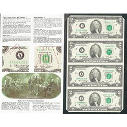 Uncut Sheet of (4) 1976 $2 Federal Reserve Notes