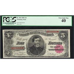 1891 $5 Treasury Note Fr.363 PCGS Extremely Fine 40