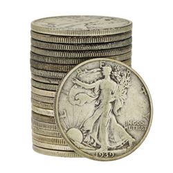Roll of (20) Assorted Date Walking Liberty Half Dollar Coins Circulated