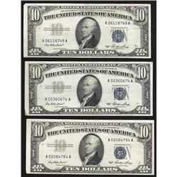 Lot of (3) 1953 $10 Silver Certificate Notes