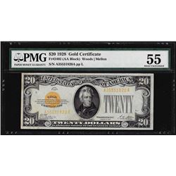 1928 $20 Gold Certificate Note Fr.2402 PMG About Uncirculated 55