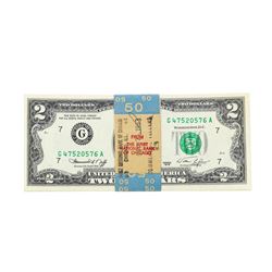 Pack of (25) Consecutive 1976 $2 Federal Reserve Notes Chicago Uncirculated