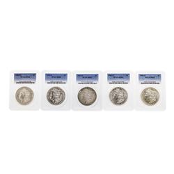 Lot of (5) Assorted New Orleans Mint $1 Morgan Silver Dollar Coins PCGS MS63