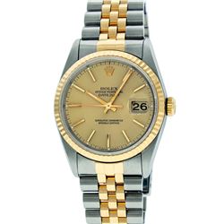 Rolex Mens 36mm Two Tone Yellow Gold Champagne Index DateJust Wristwatch
