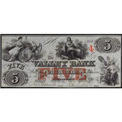 1836 $5 The Valley Bank of Maryland Obsolete Bank Note