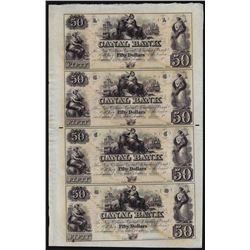 Uncut Sheet of $50 Canal Bank New Orleans Obsolete Notes