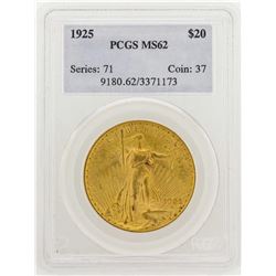 1925 $20 Saint Gaudens Double Eagle Gold Coin PCGS MS62