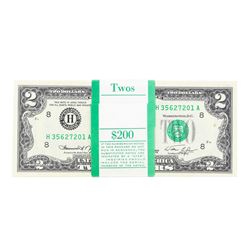 Pack of (100) Consecutive 1976 $2 Federal Reserve Notes Uncirculated St. Louis
