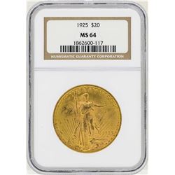 1925 $20 St. Gaudens Double Eagle Gold Coin NGC MS64