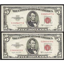 Lot of (2) 1953B $5 Legal Tender Notes