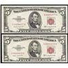 Image 1 : Lot of (2) 1953B $5 Legal Tender Notes
