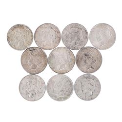 Lot of (10) $1 Peace Silver Dollar Coins