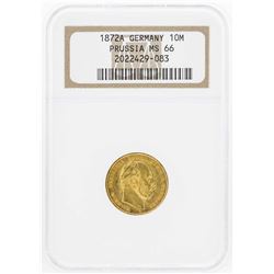 1872A Germany Prussia 10 Marks Gold Coin NGC MS66