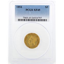 1854 $3 Indian Princess Head Gold Coin PCGS XF45