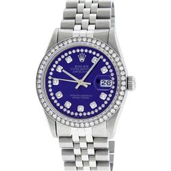 Rolex Mens 36mm Stainless Steel Purple String Diamond Datejust Wristwatch